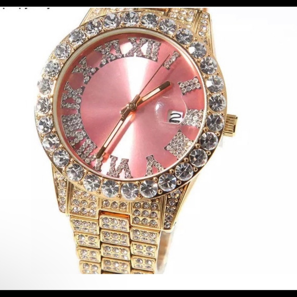 Gold pink watch ,THE HIP HOP Big Dial Full Iced Out ,Men Watches - Picture 2 of 2